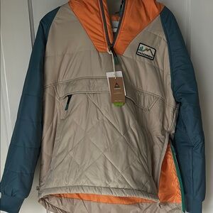 Men's Puffer Jacket - Beige and Orange